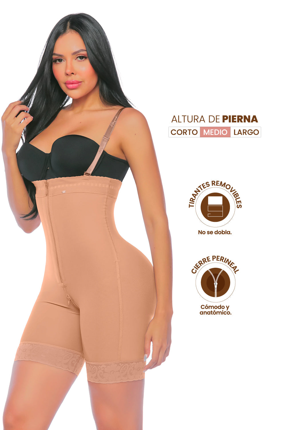 Faja straple realce natural, media pierna, soporte lateral, faja invisible mujer.
